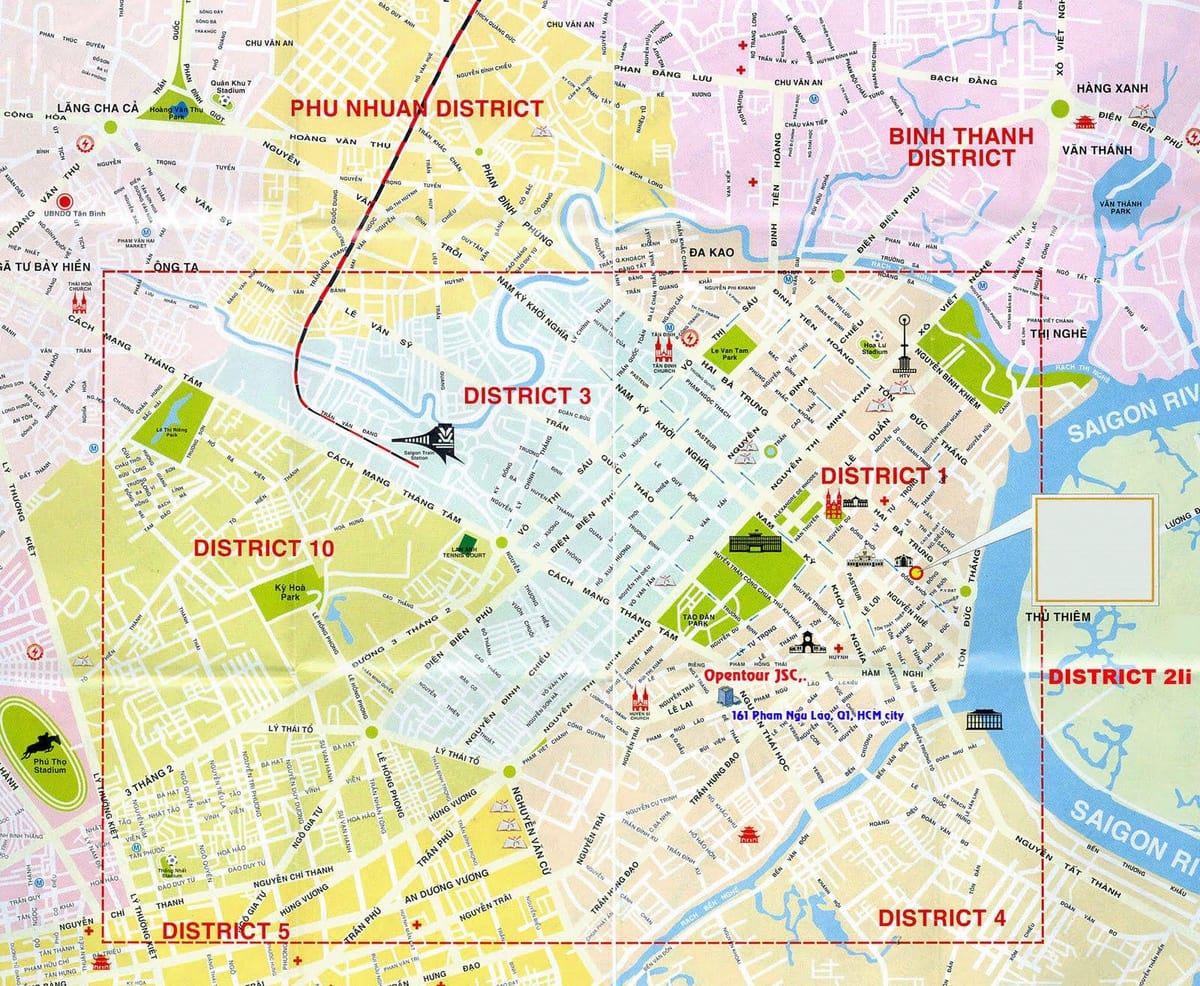 पर्यटन मानचित्र हो ची मिन्ह सिटी के district 1